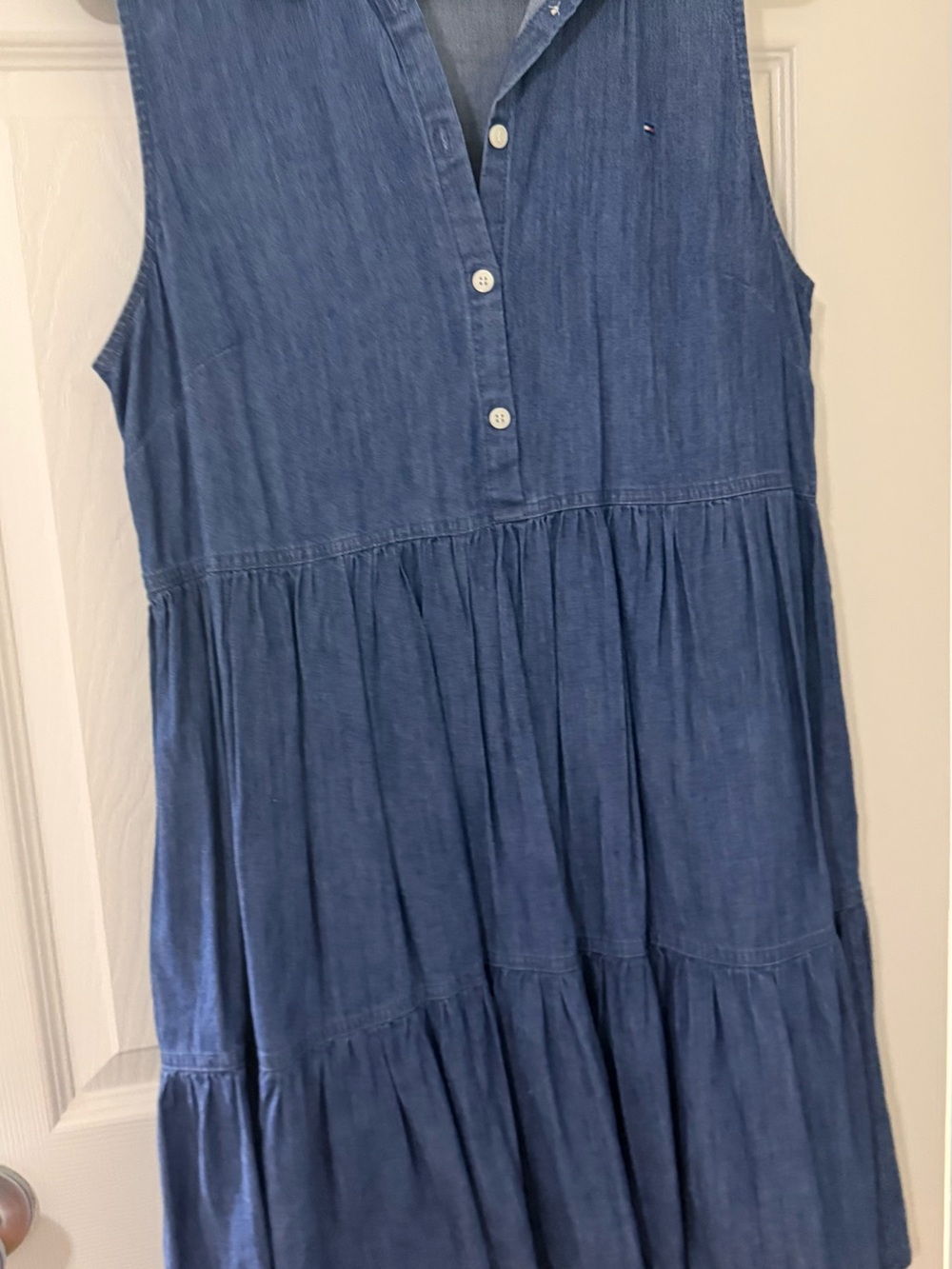 Sleeveless Blue Chambray Tiered Dress - Tommy Hilfiger